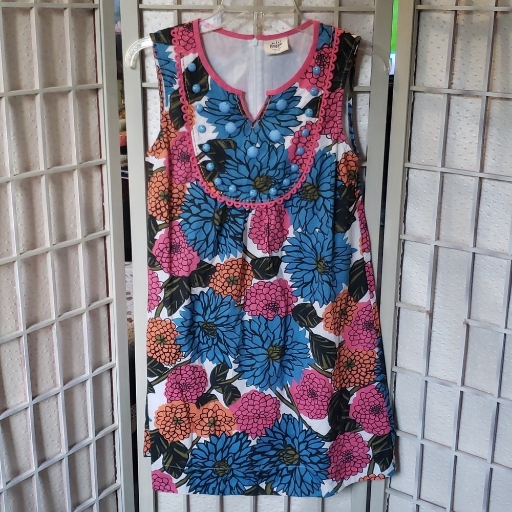 Mini Boden sleeveless floral pink and blue tunic dress girls 13/14